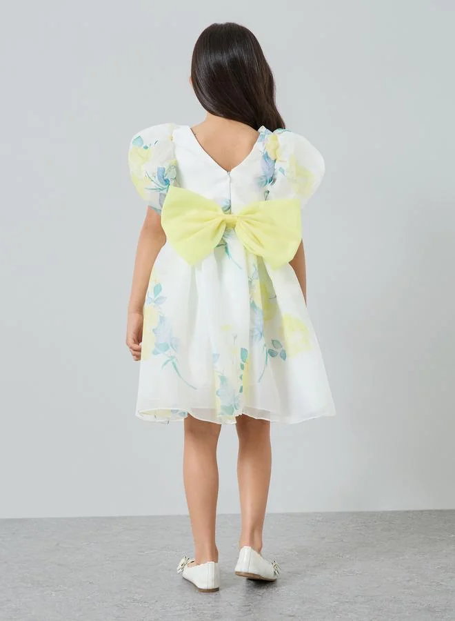 Take Two  Girls Yellow Floral Print Puff Sleeve Dress for Women | Best Price UAE
